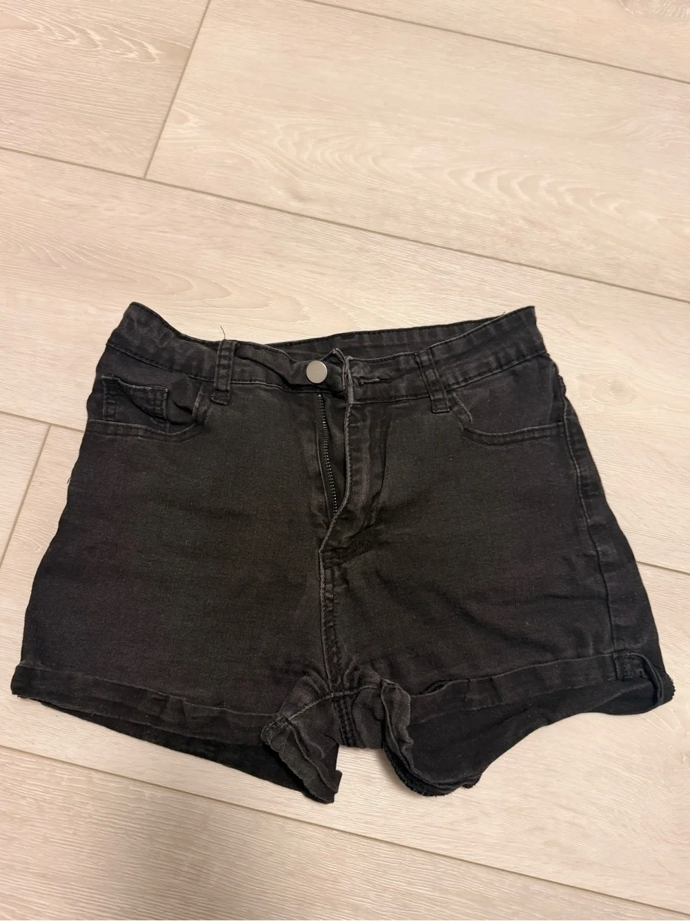 Black High-Rise Denim Shorts